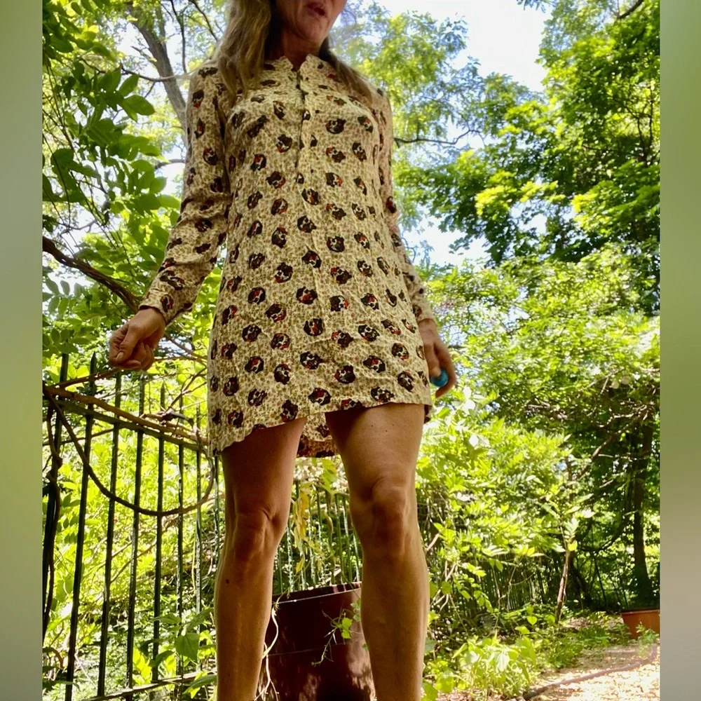 Paul and Joe Sister Chihuahua Dog Print Shirt Dress Cream Floral Size 42… - Picture 13 of 13